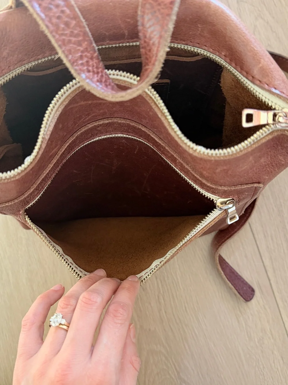Portland Leather Nutmeg Brown Leather Tote Backpack with Gold Hardware